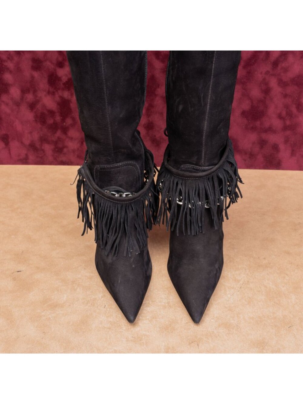 Schutz Women Vickie Black Suede Fashion Party Pointy Zip Toe Knee Boots sz 8 - Picture 2 of 13